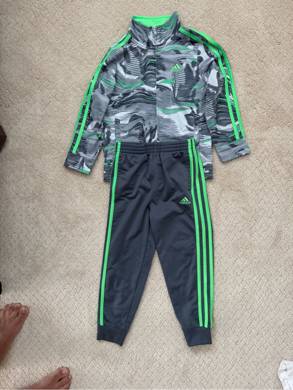 adidas Gray Joggers with Neon Green Stripes
